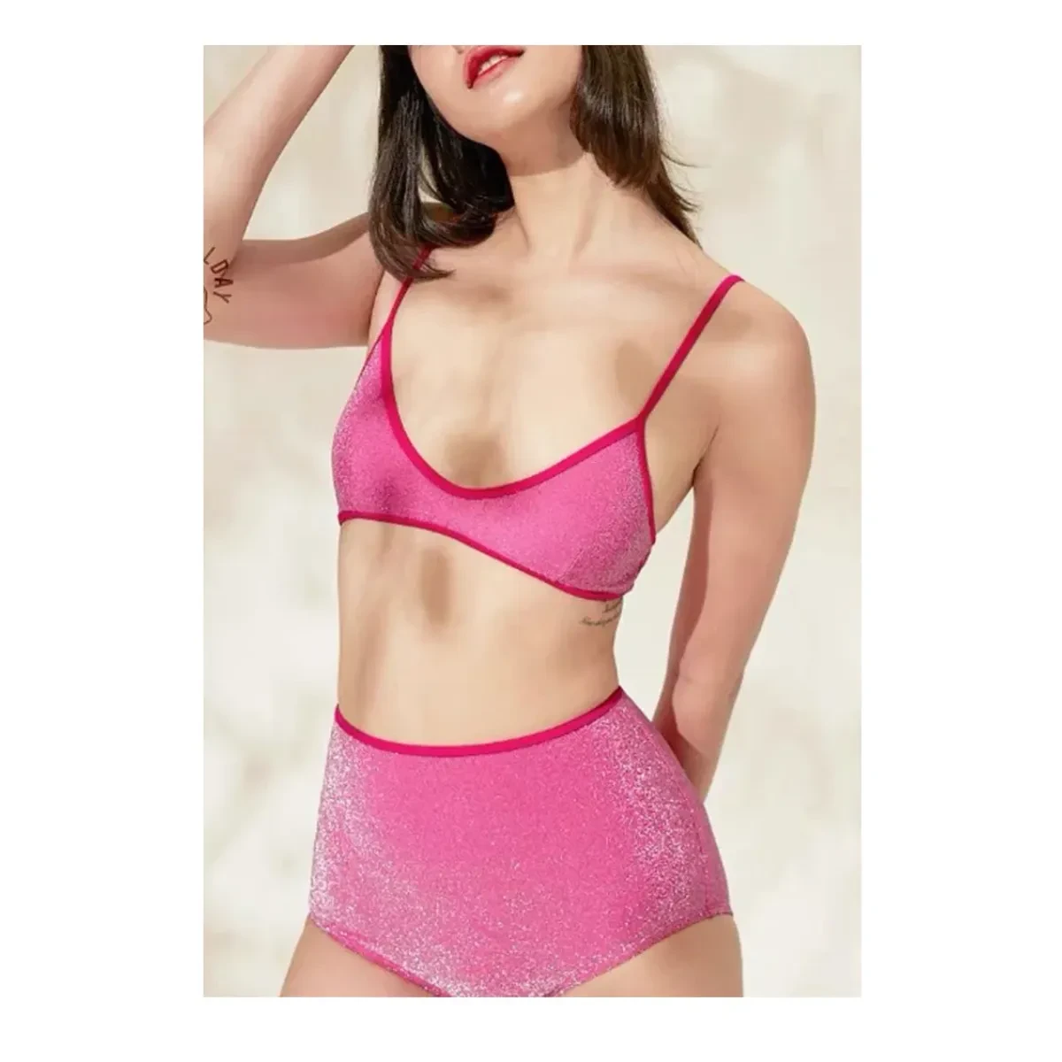 Glitter Bikini Set – High Waist Shiny Contrast Trim Beachwear - Image 20