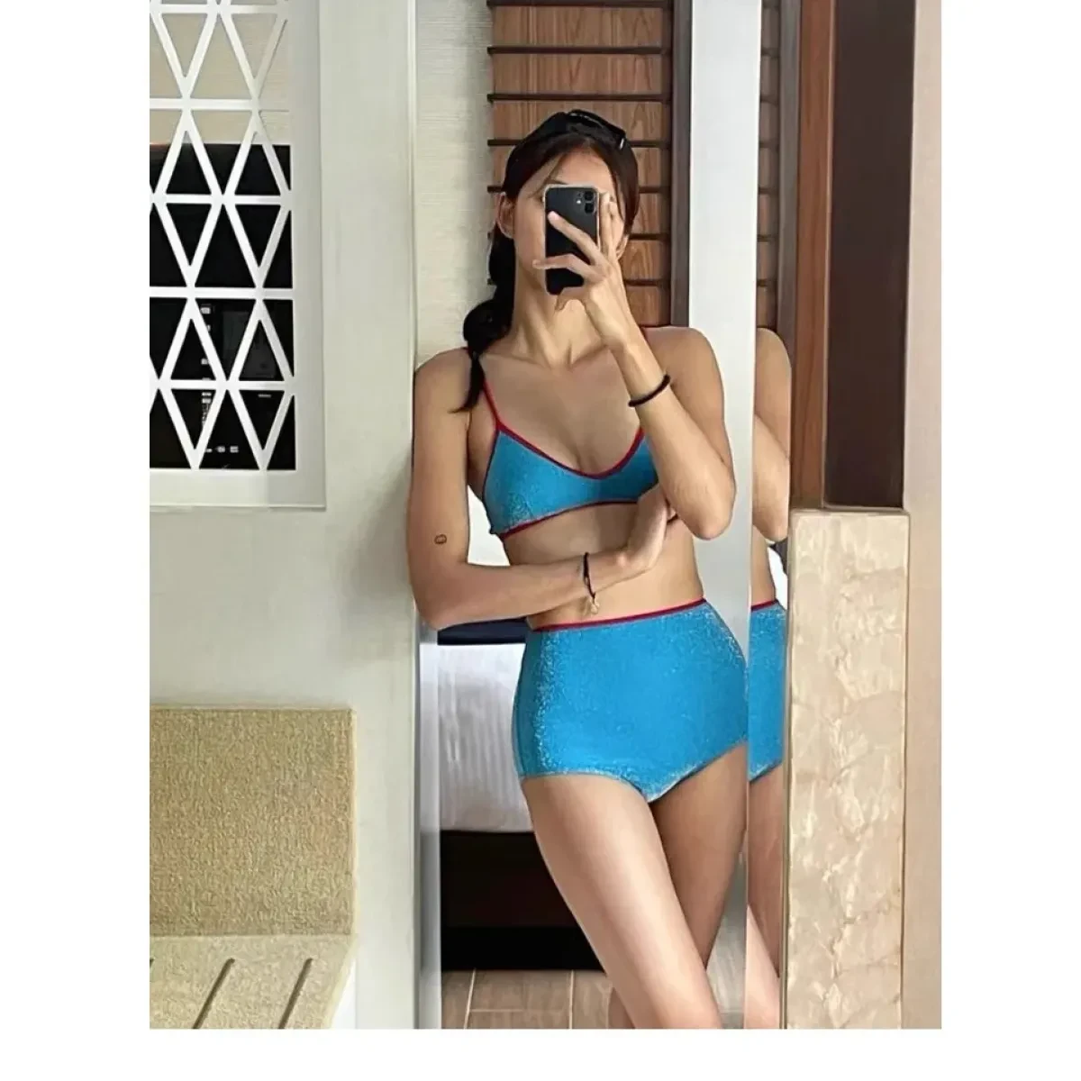 Glitter Bikini Set – High Waist Shiny Contrast Trim Beachwear - Image 11