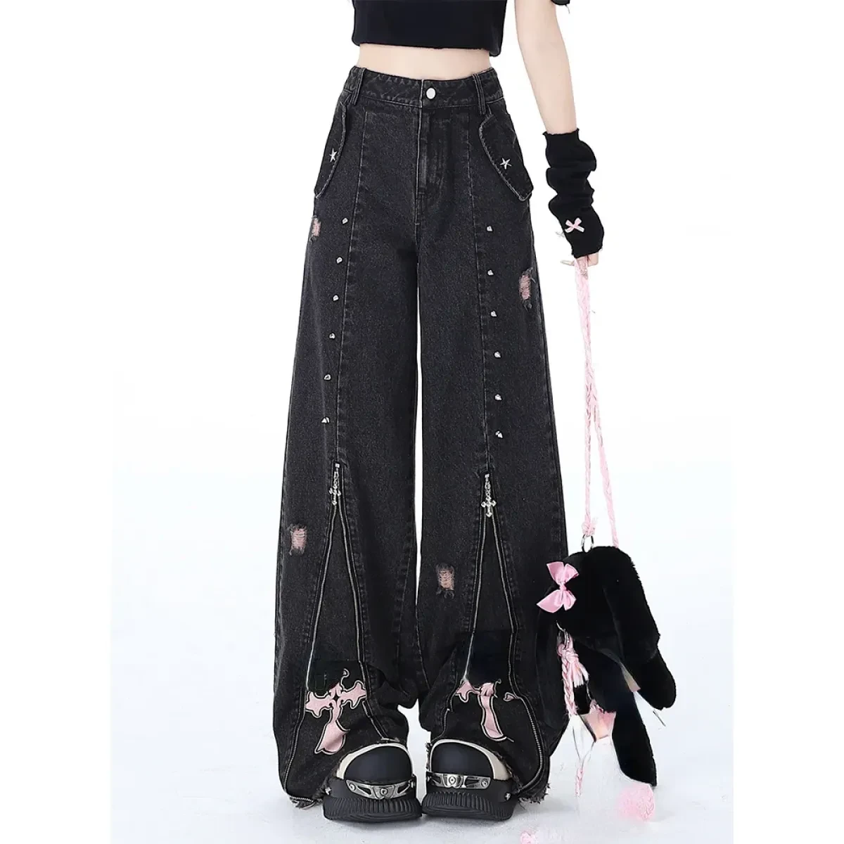 Gothic Harajuku Baggy Jeans – High Waist Y2K Denim Pants - Image 2