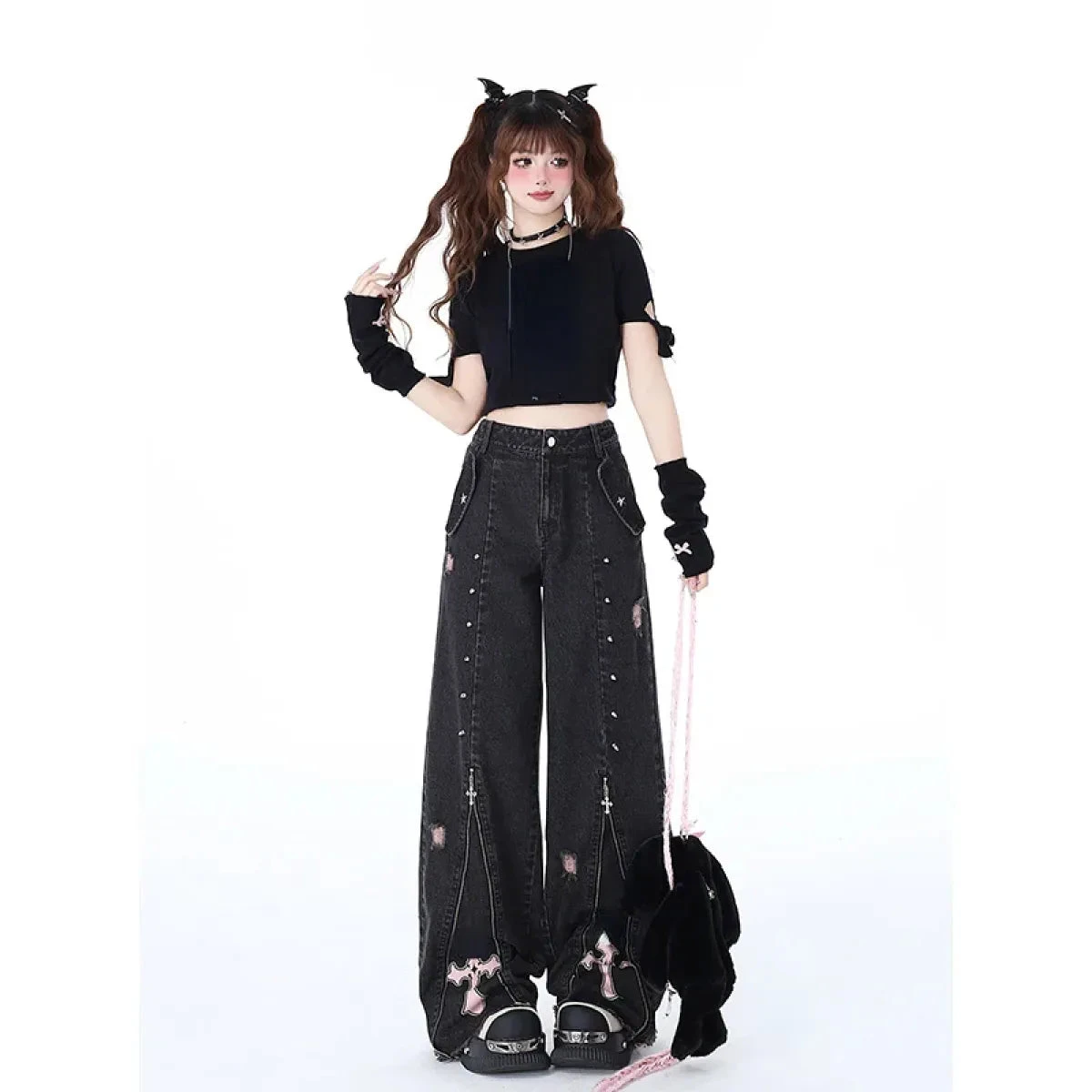Gothic Harajuku Baggy Jeans – High Waist Y2K Denim Pants - Image 4
