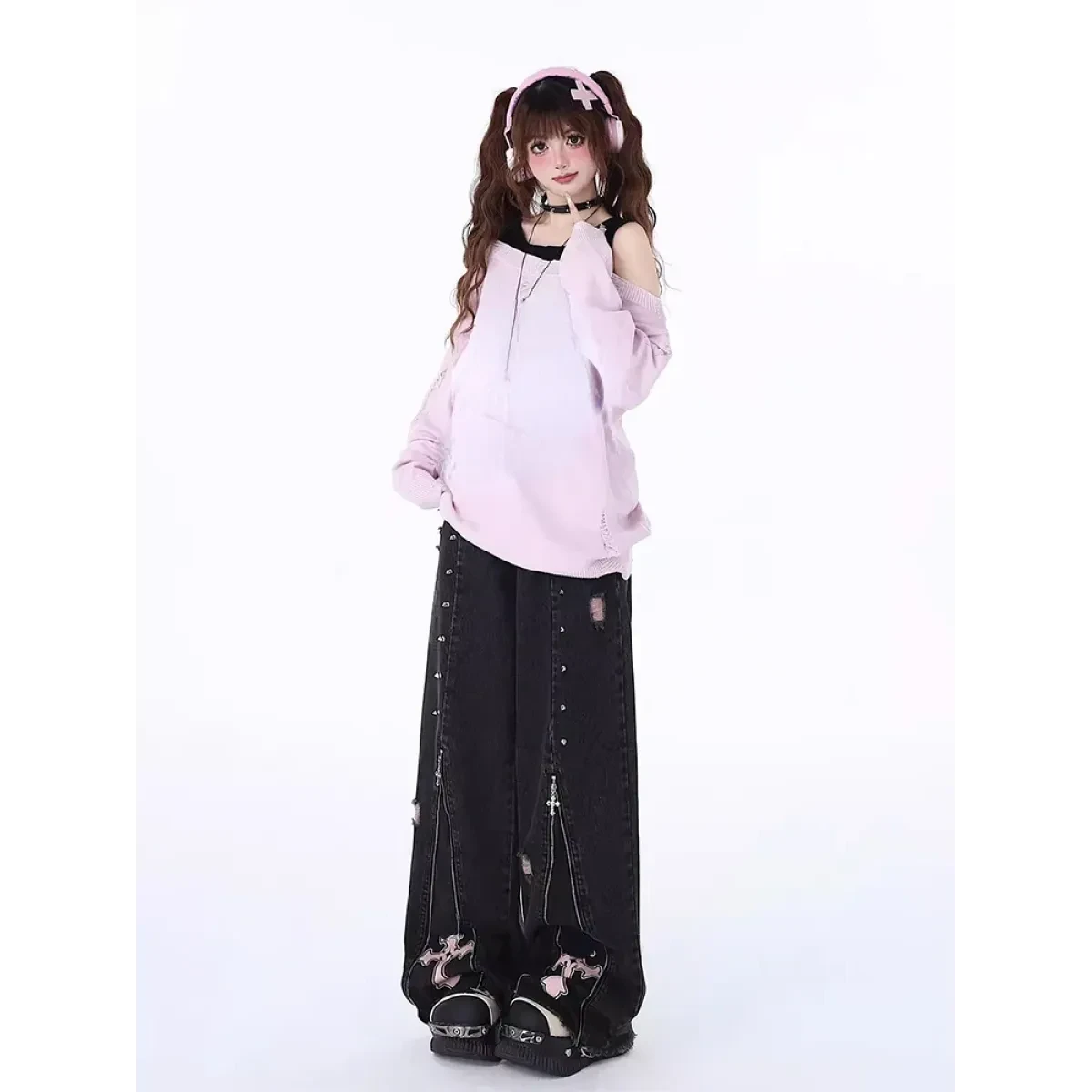 Gothic Harajuku Baggy Jeans – High Waist Y2K Denim Pants - Image 6