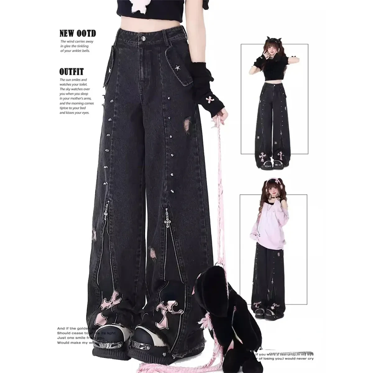 Gothic Harajuku Baggy Jeans – High Waist Y2K Denim Pants - Image 7