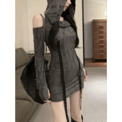 Hooded Gothic Dress – Distressed Slim High Street Style
