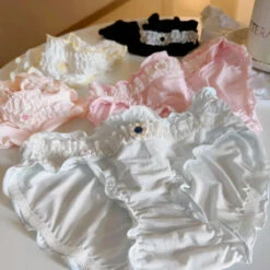 Sweet Girl Ruffle Lace Panties – Ice Silk Mid-Waist Cotton Briefs