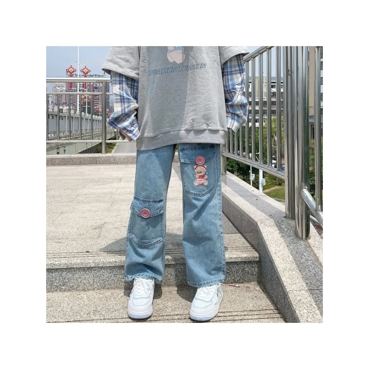 Japan Preppy Style Denim Trousers - Image 5