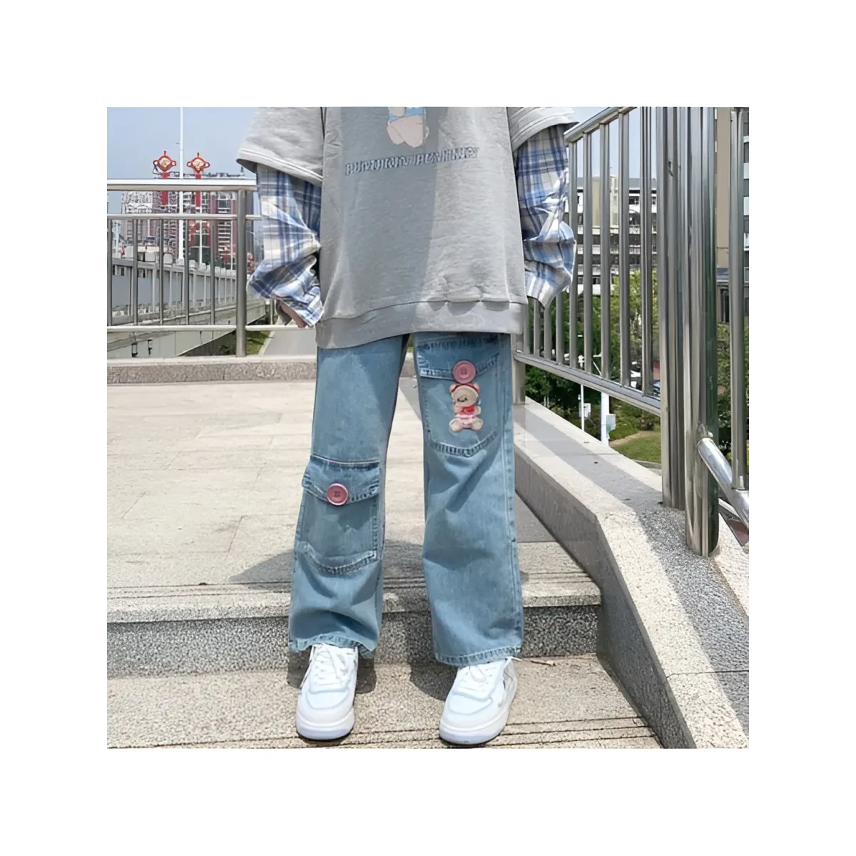 Japan Preppy Style Denim Trousers - Image 6