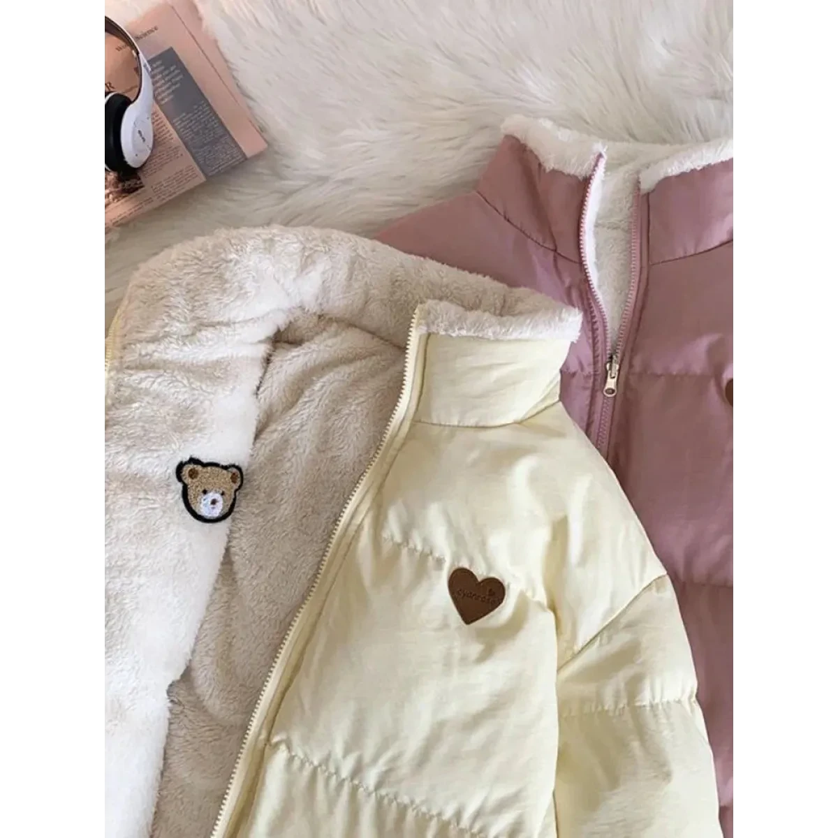 Kawaii Double Sided Love Bear Winter Puffer Jacket - Image 2