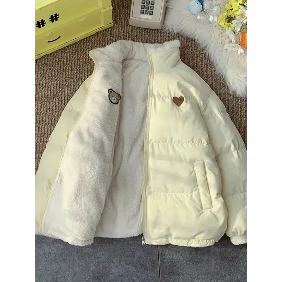 Kawaii Double Sided Love Bear Winter Puffer Jacket - Image 5