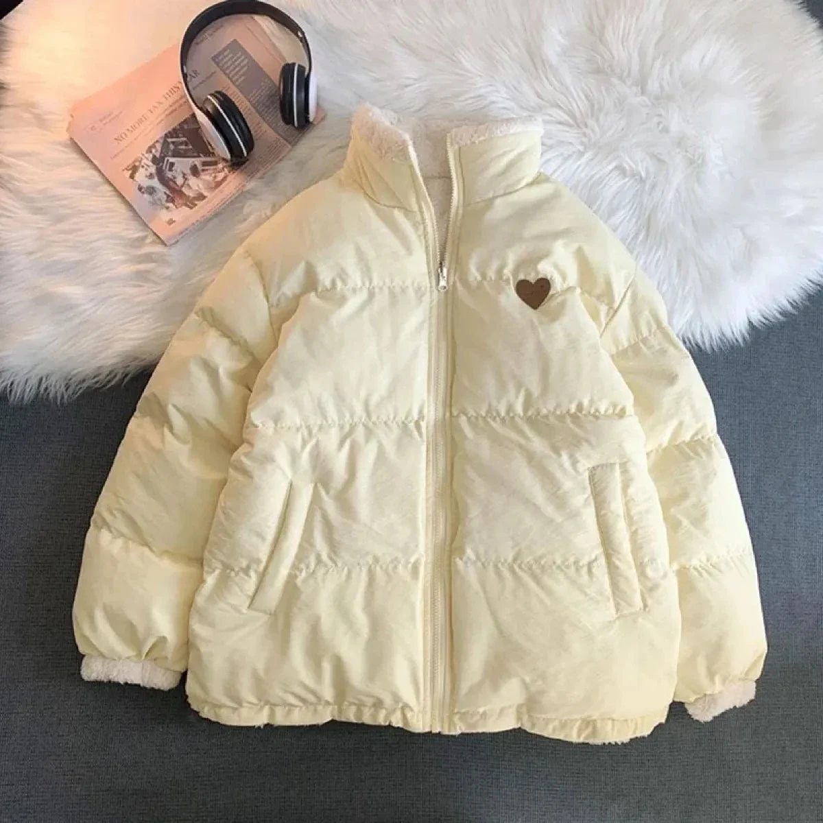 Kawaii Double Sided Love Bear Winter Puffer Jacket - Image 7