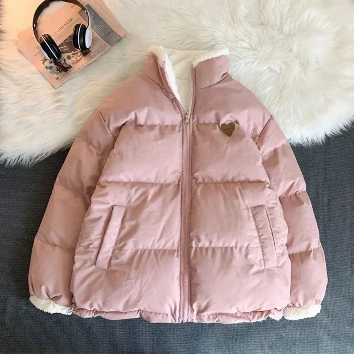 Kawaii Double Sided Love Bear Winter Puffer Jacket - Image 8