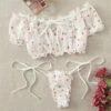 Off Shoulder Kawaii Lingerie Set - Cute Strawberry Print Bra With Ruffles