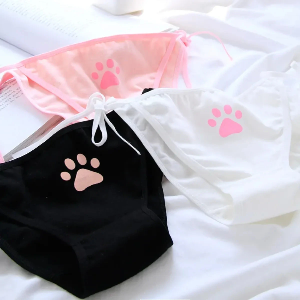 Cat Paw Tie-Side Cotton Panties – Kawaii Lolita Lingerie - Image 2