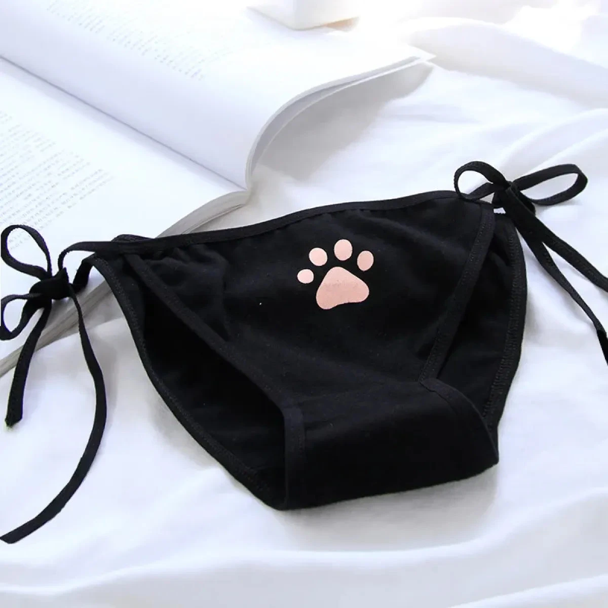 Cat Paw Tie-Side Cotton Panties – Kawaii Lolita Lingerie - Image 4