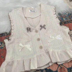 Kawaii Lolita Ruffle Knit Sweater Vest - Japanese Bow Cardigan