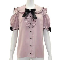 Sweet Lolita Ruffled Blouse - Bow Top, Kawaii Y2K Aesthetic