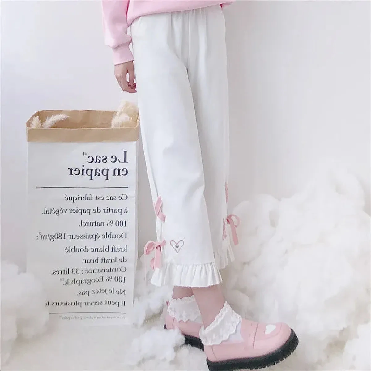 Korean Black Bunny Print Wide Leg Pants - Image 7