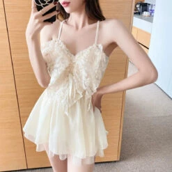 Ivory Lace One Piece Swimsuit – Korean Butterfly Mini Dress Style