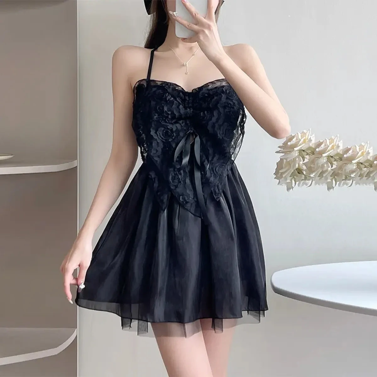 Ivory Lace One Piece Swimsuit – Korean Butterfly Mini Dress Style - Image 4