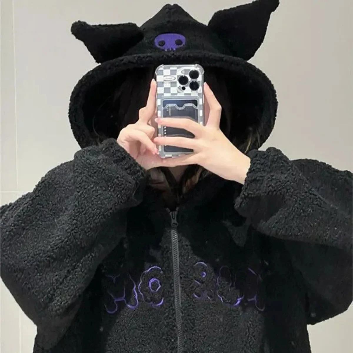 Kuromi Black Hooded Fleece Jacket - Image 3