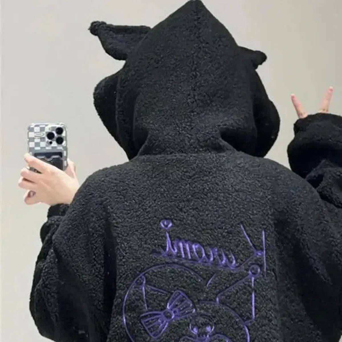Kuromi Black Hooded Fleece Jacket - Image 5