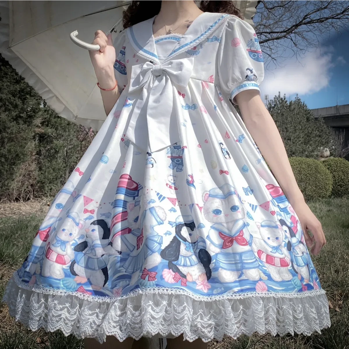 Lolita Dress With Cute Cat And Penguin Print - Image 10