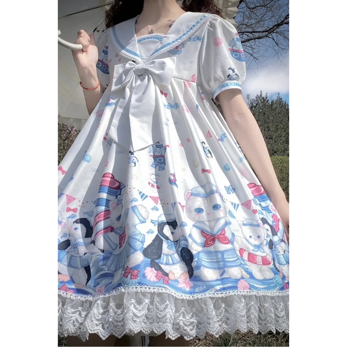 Lolita Dress With Cute Cat And Penguin Print - Image 2