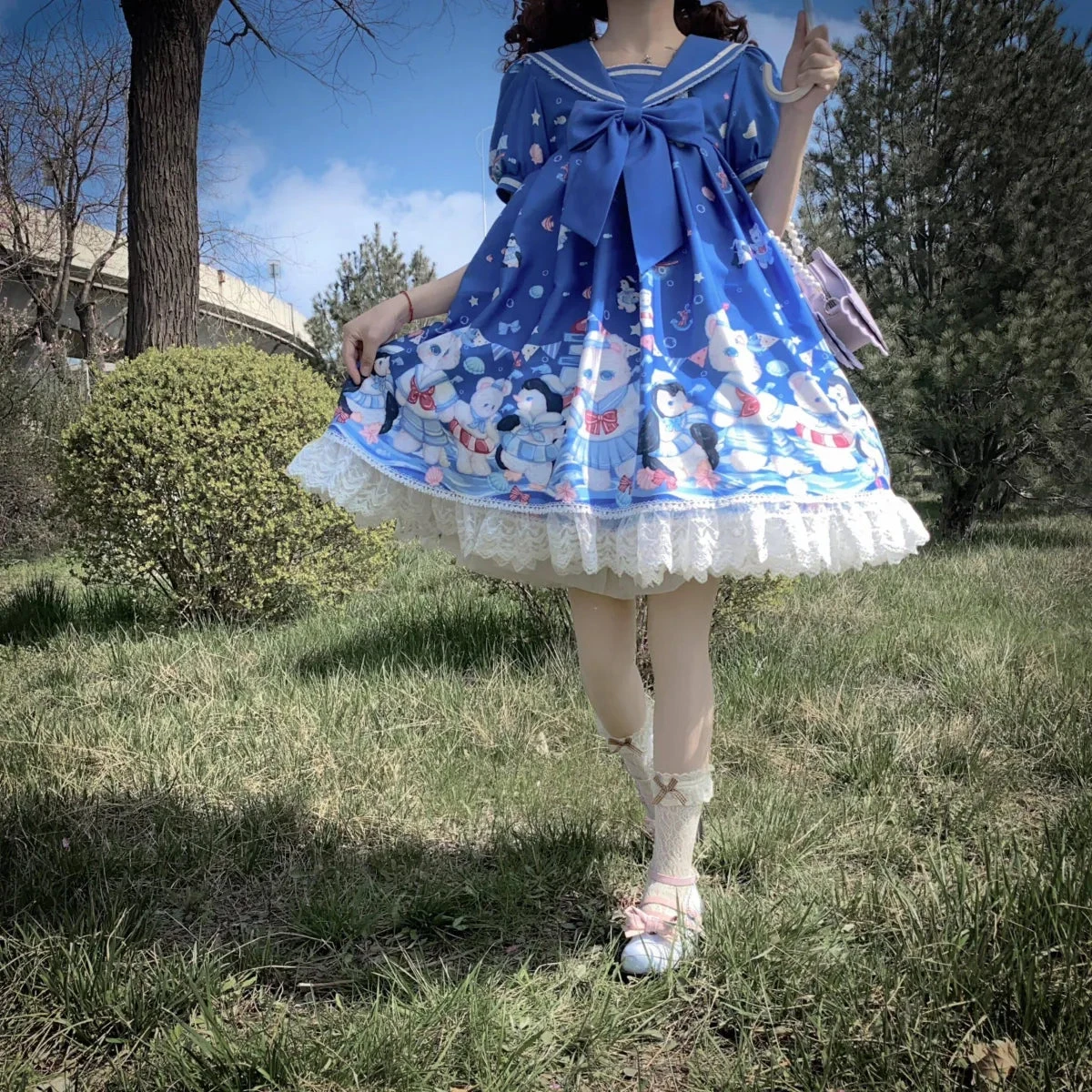 Lolita Dress With Cute Cat And Penguin Print - Image 3