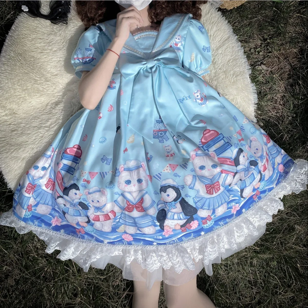 Lolita Dress With Cute Cat And Penguin Print - Image 6