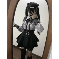 Lolita Harajuku Set – Lace Blouse & High Waist Skirt