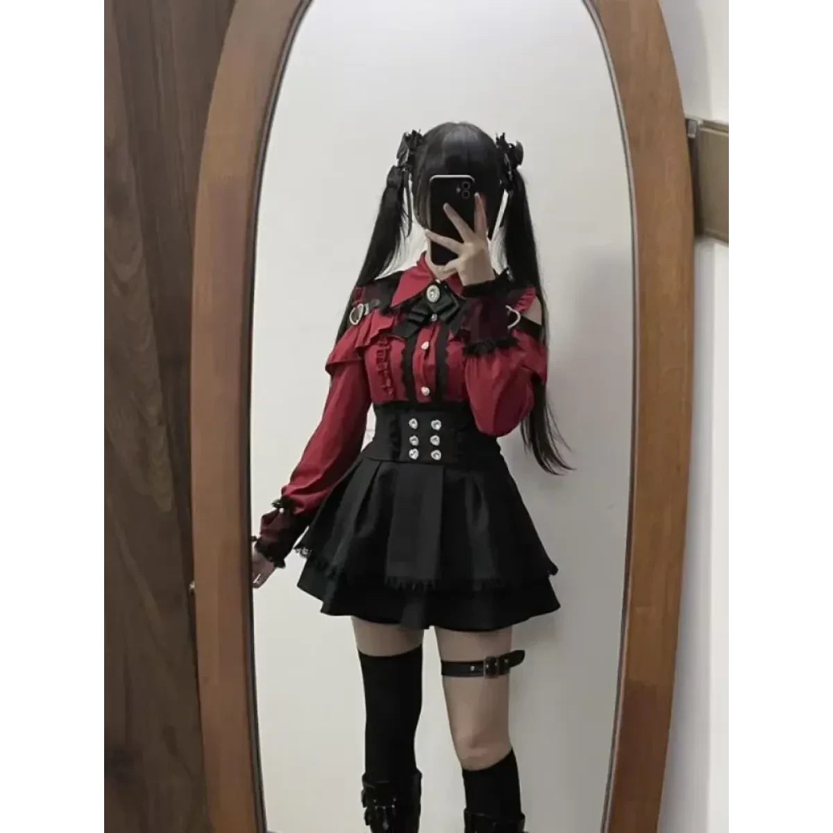 Lolita Harajuku Set – Lace Blouse & High Waist Skirt - Image 4