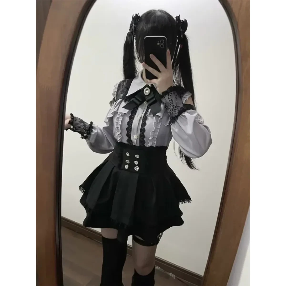 Lolita Harajuku Set – Lace Blouse & High Waist Skirt - Image 7