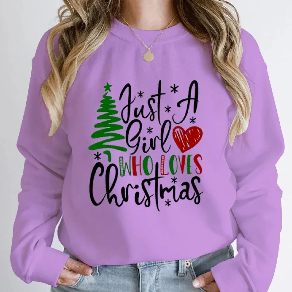 "Just A Girl Who Loves Christmas" Round Neck Sweatshirt - Image 14