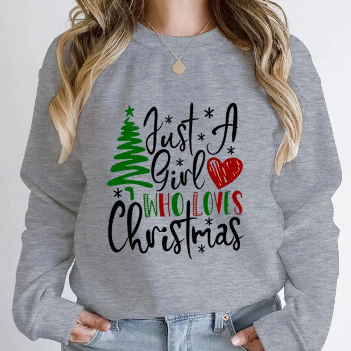 "Just A Girl Who Loves Christmas" Round Neck Sweatshirt - Image 10
