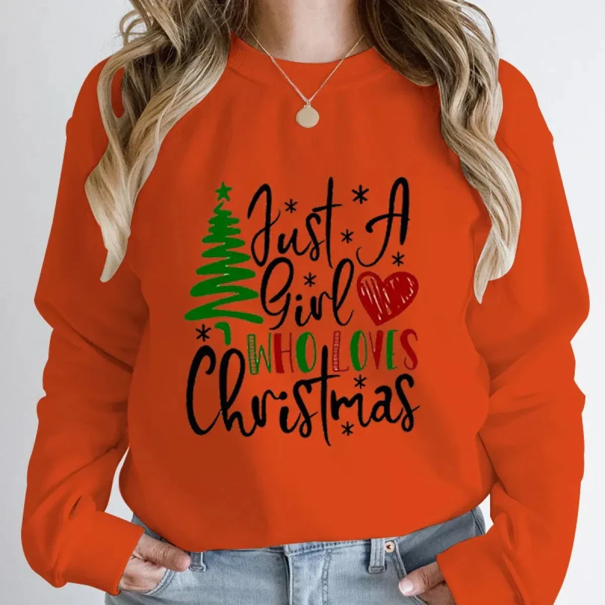 "Just A Girl Who Loves Christmas" Round Neck Sweatshirt - Image 4