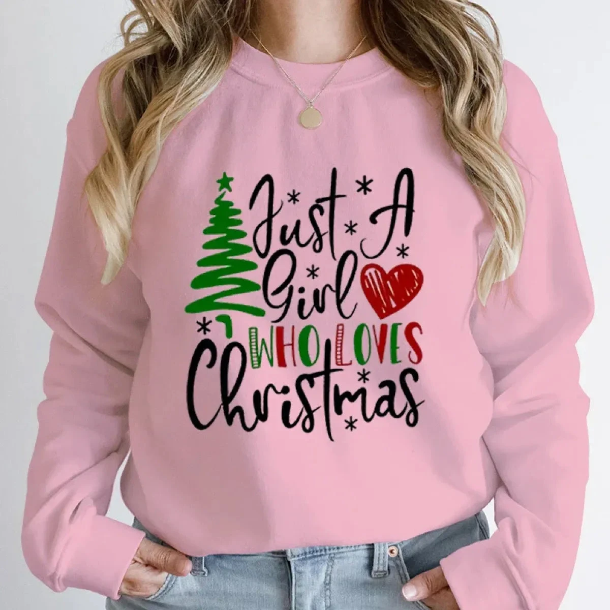 "Just A Girl Who Loves Christmas" Round Neck Sweatshirt - Image 13