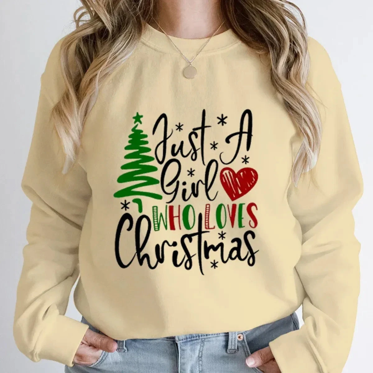 "Just A Girl Who Loves Christmas" Round Neck Sweatshirt - Image 8