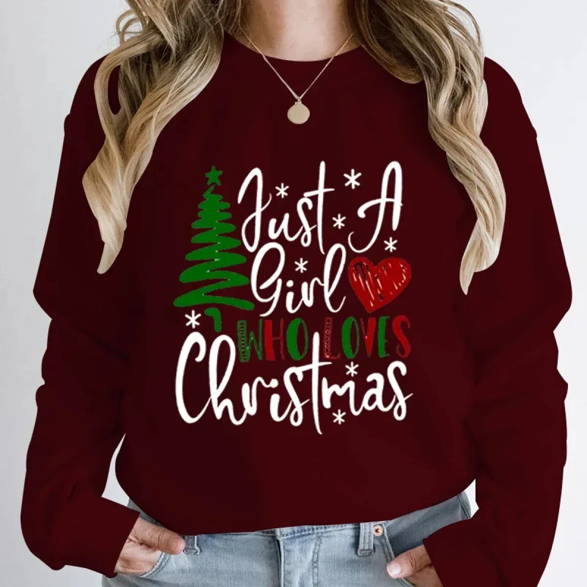 "Just A Girl Who Loves Christmas" Round Neck Sweatshirt - Image 12