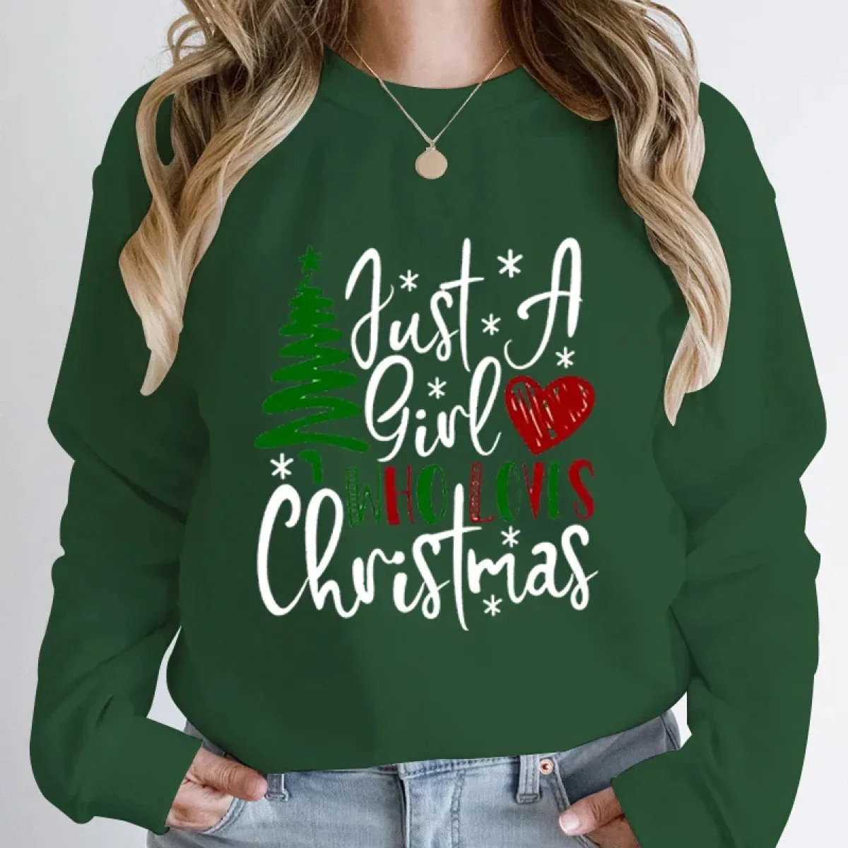 "Just A Girl Who Loves Christmas" Round Neck Sweatshirt - Image 11