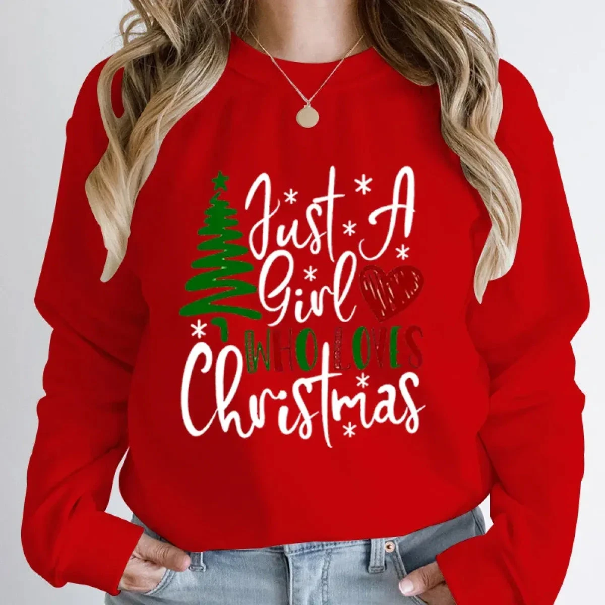 "Just A Girl Who Loves Christmas" Round Neck Sweatshirt - Image 2