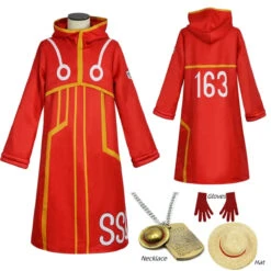 Luffy Egghead Island Cosplay – One Piece 163 Red Robe & Straw Hat Set