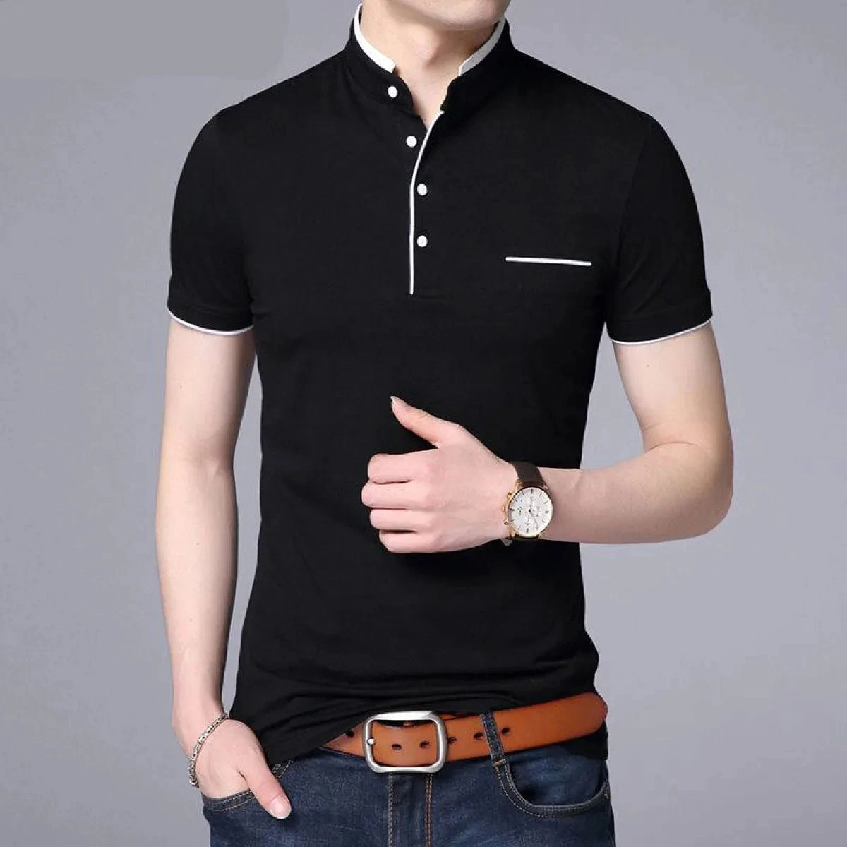 Mandarin Collar Active Shirt - Image 4
