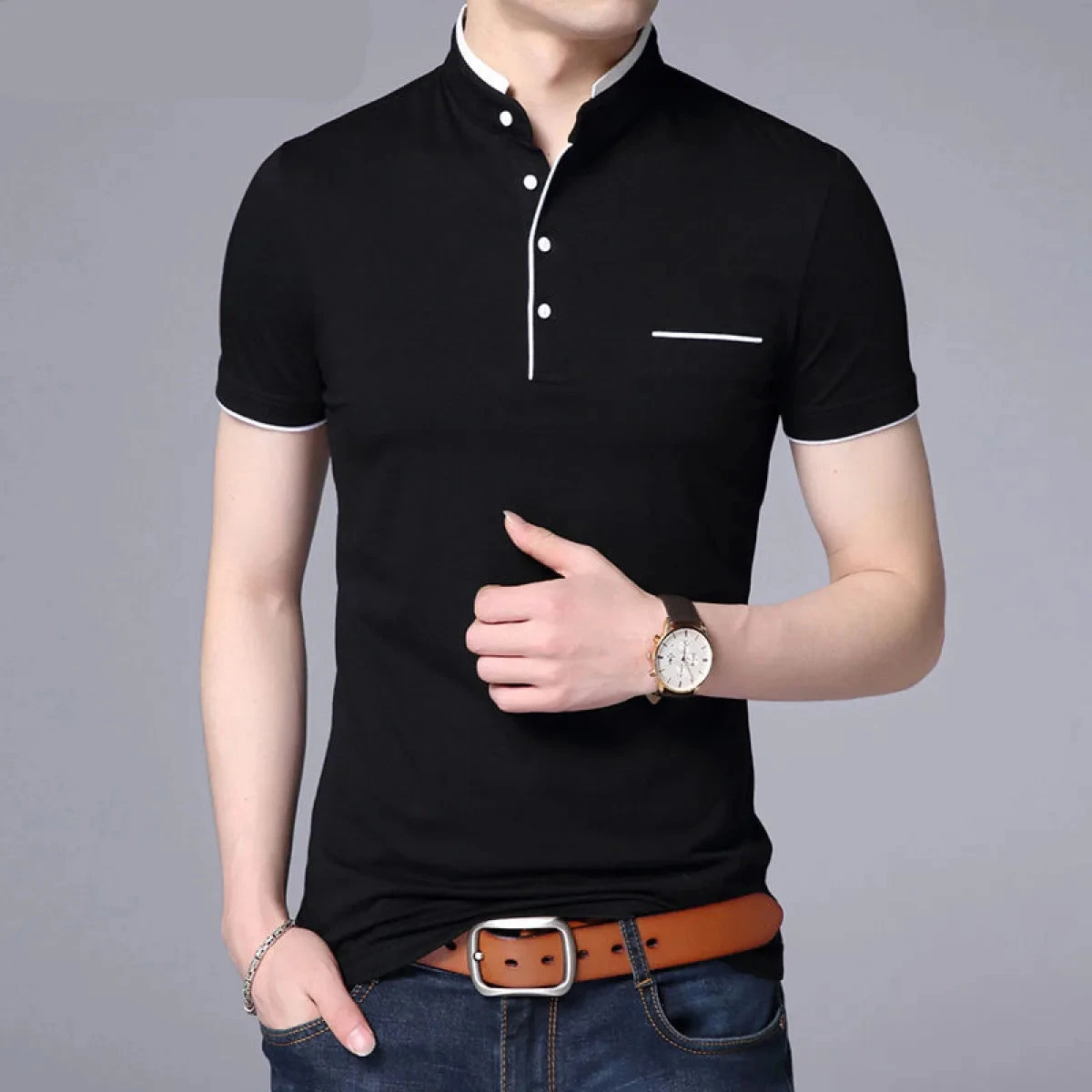 Mandarin Collar Active Shirt - Image 8