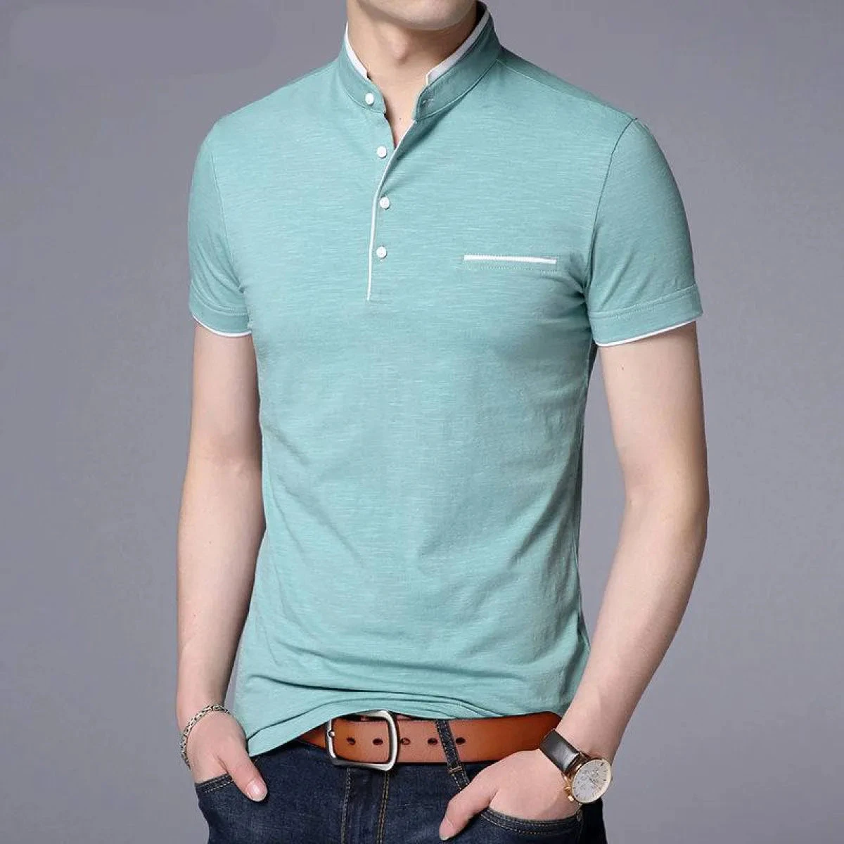 Mandarin Collar Active Shirt - Image 9