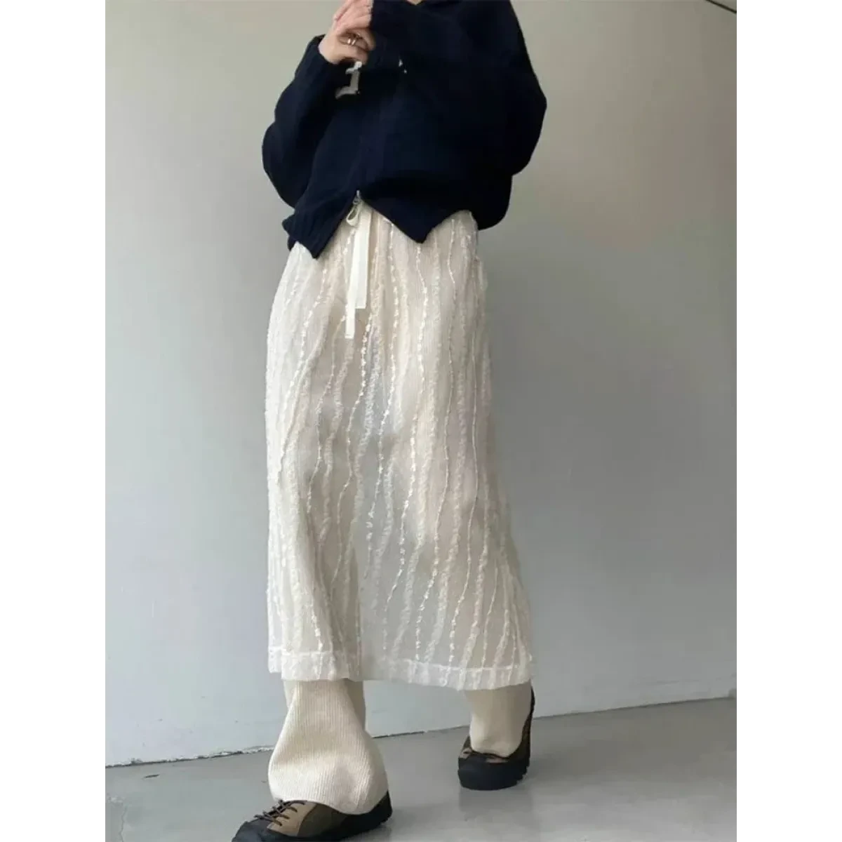 Harajuku Lace Embroidered Maxi Skirt