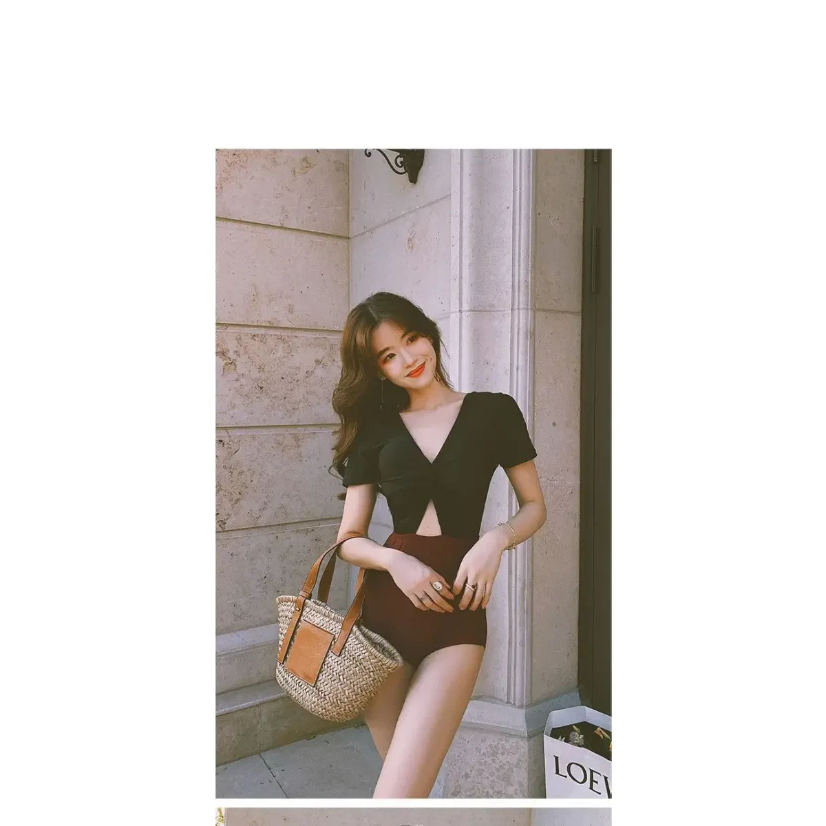 One-Piece Swimsuit – V-Neck Twist Front Cutout Design - Image 10