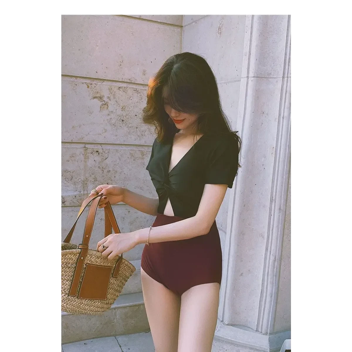 One-Piece Swimsuit – V-Neck Twist Front Cutout Design - Image 12