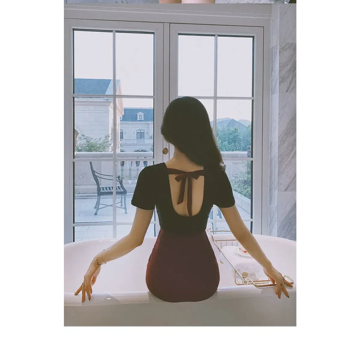 One-Piece Swimsuit – V-Neck Twist Front Cutout Design - Image 13