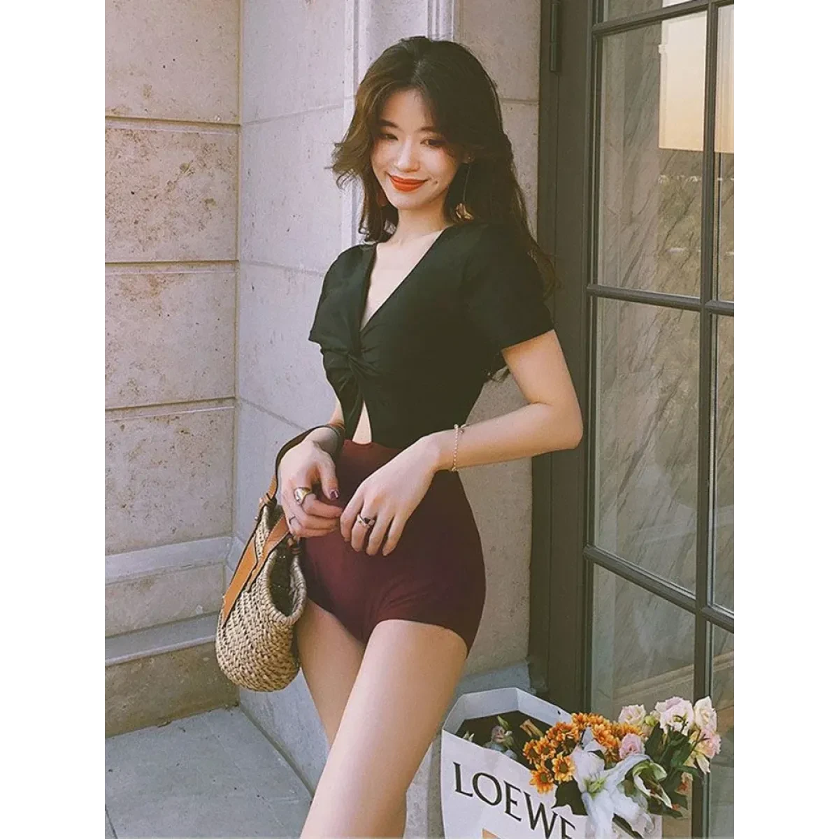 One-Piece Swimsuit – V-Neck Twist Front Cutout Design - Image 5