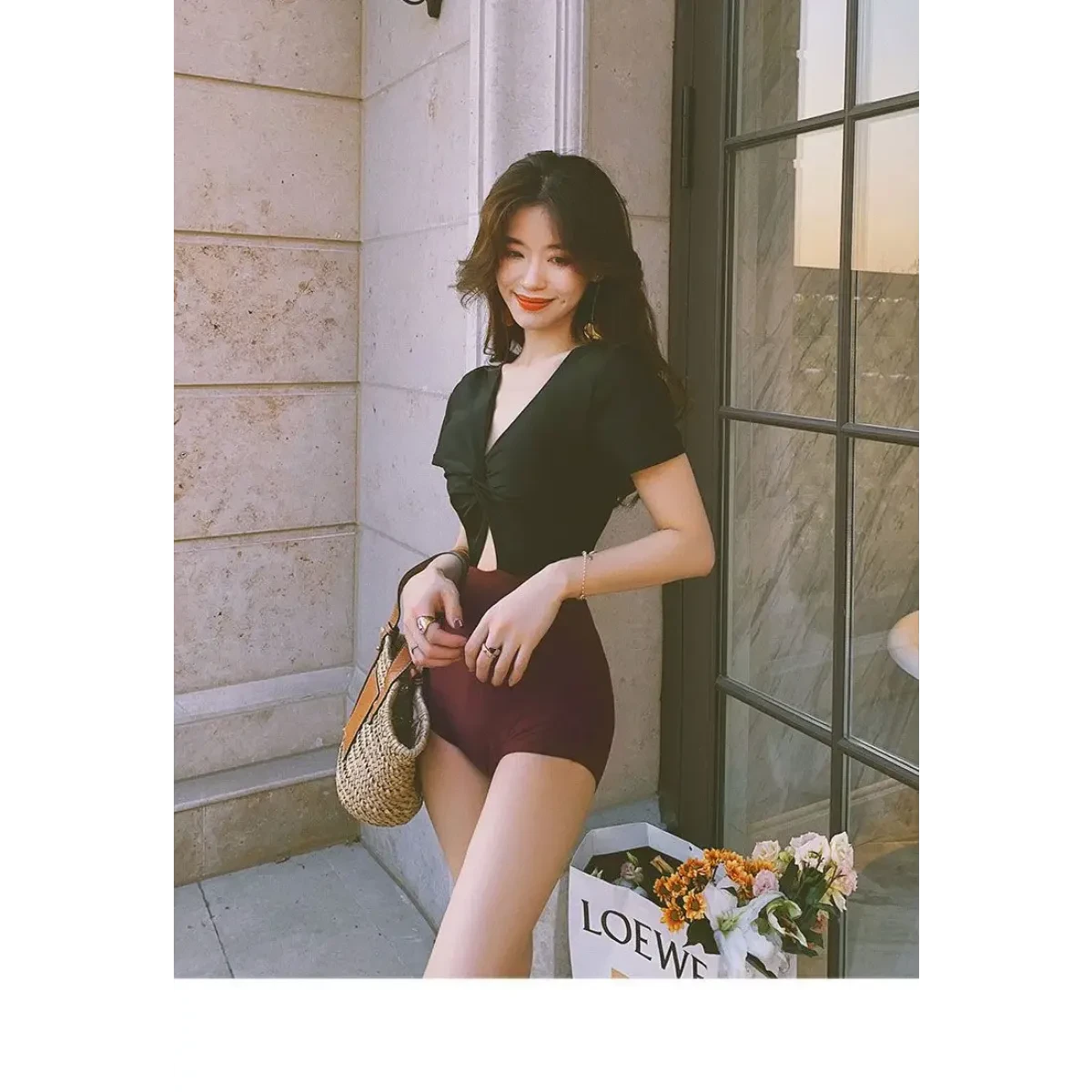 One-Piece Swimsuit – V-Neck Twist Front Cutout Design - Image 9