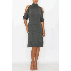 Open Shoulder Sexy Back Dress - Grey